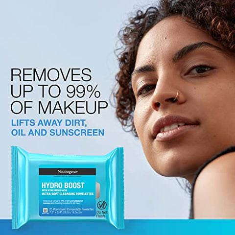 Hydro Boost Lenços de Limpeza Facial com Ácido Hialurônico, Removedor de Maquiagem Hidratante, Remove Impurezas - Neutrogena