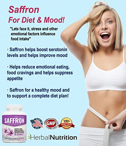 Herbal Nutrition - Saffron Extract 88.5mg 2 Pack 60 Cápsulas por Frasco 100%% Puro Extrato de Açafrão Natural Promove o Bem-Estar, Perda de Peso e Saúde Ocular