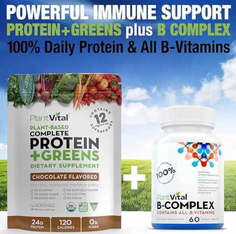 Plantvital - PlantVital: Pó de Proteína Vegana à Base de Plantas, Chocolate Orgânico, 24g/0g açúcar, 12 Superfoods, Vegetais, Probióticos, Cacau Cru, Couve, Beterraba, Spirulina, Ervilha