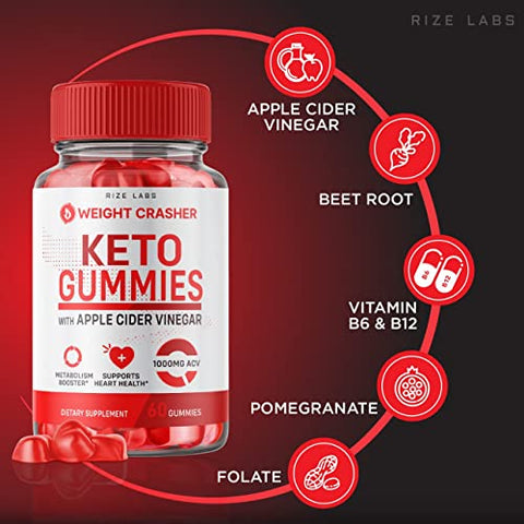 rize labs - (5 Pacotes) Gomas Weight Crasher Keto – Suporte para Perda de Peso e Saúde do Coração com Apple Cider Vinegar Keto ACV 1000 MG – Energia Gomitas