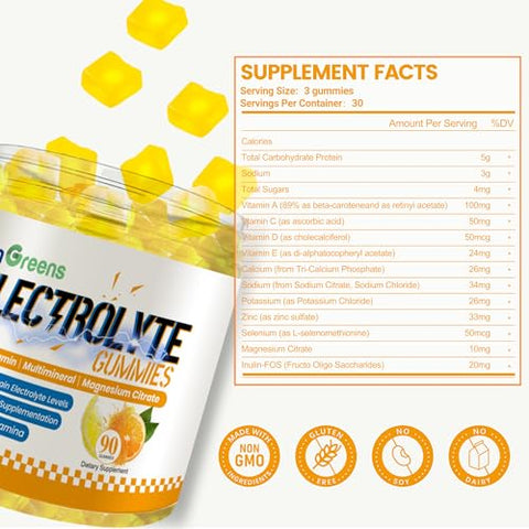 inGreens - Gummies Naturais de Eletrólitos com 6 Eletrólitos Essenciais – Inclui Vitaminas, Magnésio, para Corredores, Esportes de Resistência, Mastigáveis de Hidratação – 90 Gummies