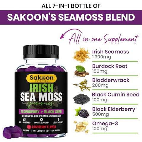 Sakoon nutrition - Sakoon Nutrition Gomas de Algas Marinhas Irlandesas com Sabugueiro – 60 gummies