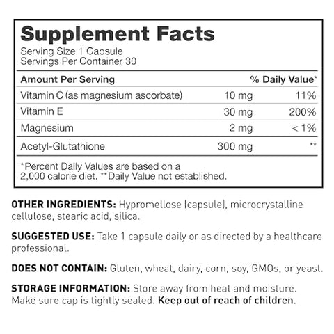 Acetyl-Glutathione – Suporte para a Função do Sistema Imunológico – Fórmula Antioxidante Auxilia Contra Desconforto nas Articulações – Suplemento com Vitamina C - Amy Myers MD