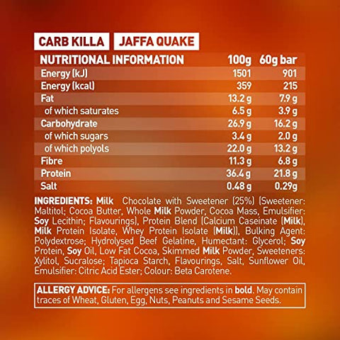 Carb Killa Bar – Caixa Jaffa Quake, 12 Unidades | Barras Proteicas - Grenade