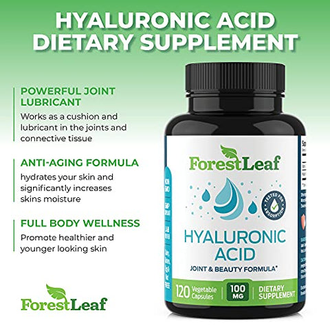 Cápsulas Vegetais de Ácido Hialurônico – 120 Cápsulas – 100mg Ácido Hialurônico Dietético 50mg Vitamina C Articular - ForestLeaf