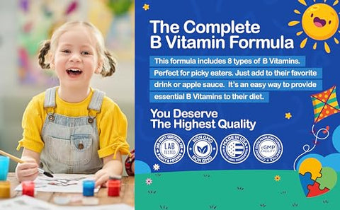 Generic - Autistic UpBeat: Complexo de Vitamina B para Crianças | Gotas Amigáveis para Crianças | Sem Sabor | B1, B2, B3, B6, B7, B9 | 60ml