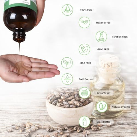 MMPANG - Óleo de Rícino Orgânico Certificado pelo USDA 500 ML Frasco de Vidro 100% Puro Extraído a Frio Livre de Hexano para Hidratar Pele, Cabelo e Estimular o Crescimento de Sobrancelhas
