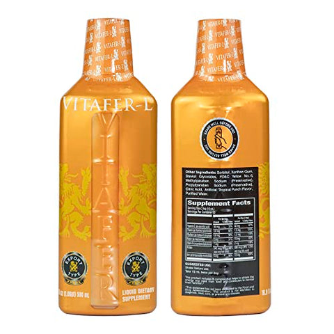 Energético Líquido para Homens e Mulheres contra Fadiga e Cansaço – 3 Frascos (500ml) + 6 Sachês (10ml – 0,33g) - Vitafer-L Gold