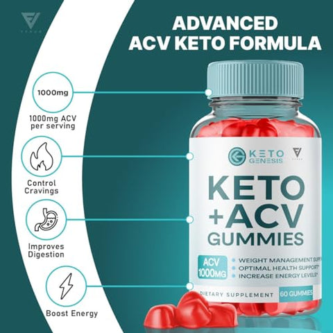 Keto Genesis ACV Gummies – Perda de Peso Avançada, Ketogênese Keto ACV 1000MG Vinagre de Maçã Folate, Genesis Keto Plus ACV Vitamina, Keto Genesis ACV - Fyvus