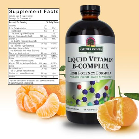 Nature's Answer - Nature’s Answer B-Complex Líquido – Energia Saudável | Função Nervosa | Sabor Tangerina Natural | Sem Glúten