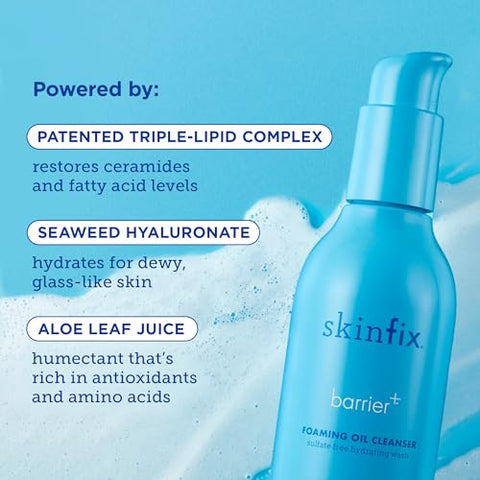 Barrier Foaming Oil Cleanser: Remove suavemente sujeira e maquiagem, reduz vermelhidão visível, não remove lipídios da pele, 6 fl oz (177 ml) - Skinfix