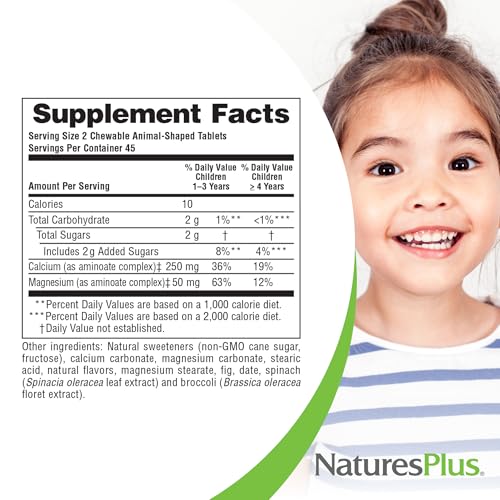 Natures Plus - NaturesPlus Animal Parade Calcium – Sabor Sundae de Baunilha – 90 Comprimidos Mastigáveis em Formato de Animais – Favorece Ossos Saudáveis – Vegano, Sem Glúten – 90 Porções Totais