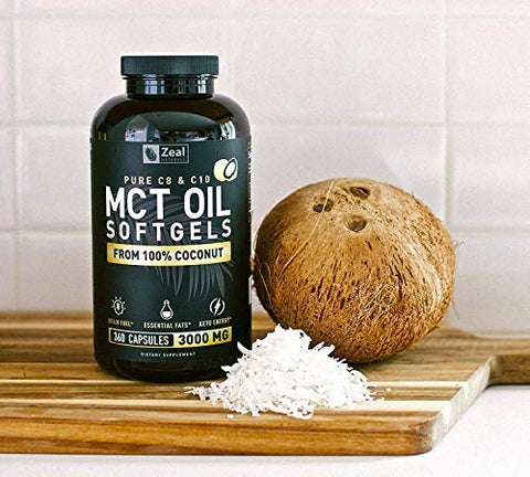 Zeal Naturals - Óleo de MCT Puro em Cápsulas (360 Softgels | 3000mg) Suprimento de 4 Meses – Keto Pills com Coco Não Refinado – C10