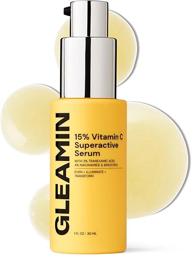 Serum Facial de Vitamina C 15% – com Ácido Tranexâmico 3%, Niacinamida 4% e Bakuchiol – Para Tom Desigual, Clareamento Pós-Manchas - Gleamin