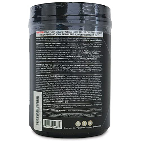 Sports Ultra Pump Fuel Insanity – Bebida Pré-Treino para Energia, Força, Resistência, Recuperação – Carboidratos Complexos e Energia Amino – Sabor Uva Selvagem (30 Porções) - PMD