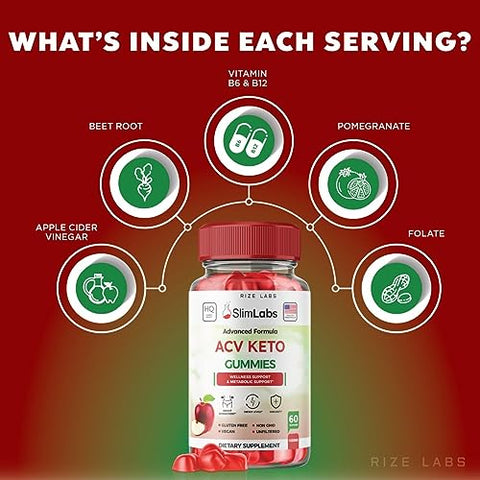 rize labs - (2 Pacotes) Gomas de ACV Slim Labs – Gomas de Perda de Peso Slim Labs – Gomas de ACV Keto SlimLabs para Dieta de Gordura Abdominal – Avaliações de Gomas AC Gummies – Gomitas (120 Gomas)