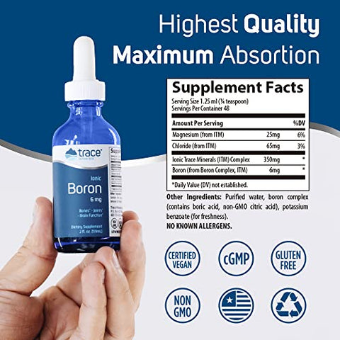 Boron Líquido Iônico | 6 mg de Boro | Suporta Metabolismo Ósseo Normal, Função Cerebral | Marca: Trace Minerals - Trace Minerals