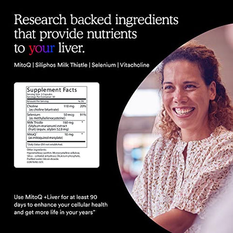Liver Premium CoQ10 Antioxidante – Contém Mitoquinol Mesilato, Colina, Cardo Mariano, Selênio – Suporta o Metabolismo, Saúde do Fígado, Desintoxicação Natural do Corpo - MitoQ