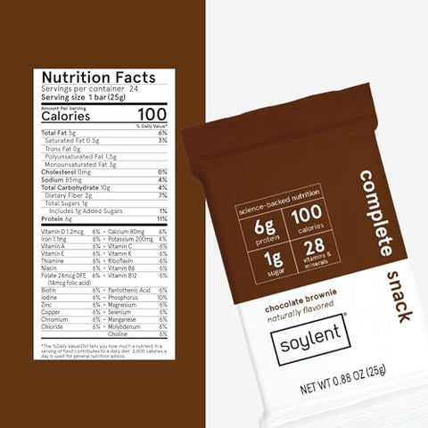 Snack Mini Barras de Proteína – Chocolate Brownie, 1g açúcar, Barras de Proteína, Sem Glúten, 6g de Energia Vegana – 24 unidades - Soylent