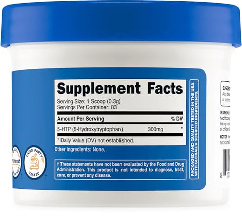 5-HTP em Pó 25g (300mg por Porção) – Livre de Glúten - Nutricost