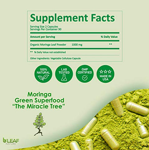 B'LEAF NATURE - B’Leaf Nature Pure Moringa Oleifera em Cápsulas 1000mg – Sistema Imunológico