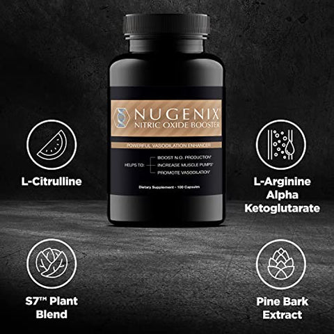 Suplemento Booster de Óxido Nítrico – Fluxo de Óxido Nítrico, L-Arginina, L-Citrulina, Extrato de Casca de Pinheiro – Vasodilatador – 100 Cápsulas - Nugenix