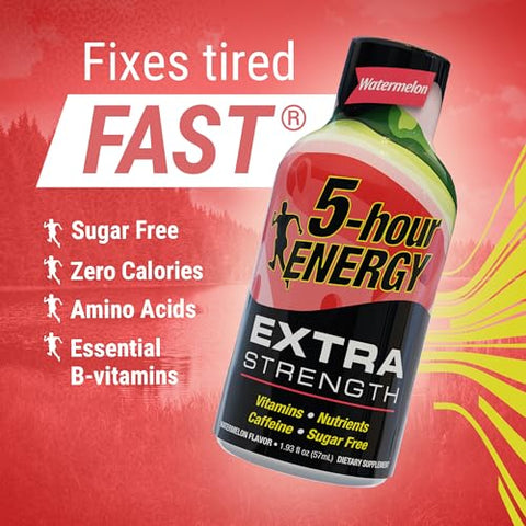 Shot Extra Strength Melancia 30 Pack – Energético de 5 horas com sabor de melancia, embalagem com 30 unidades - 5-hour ENERGY