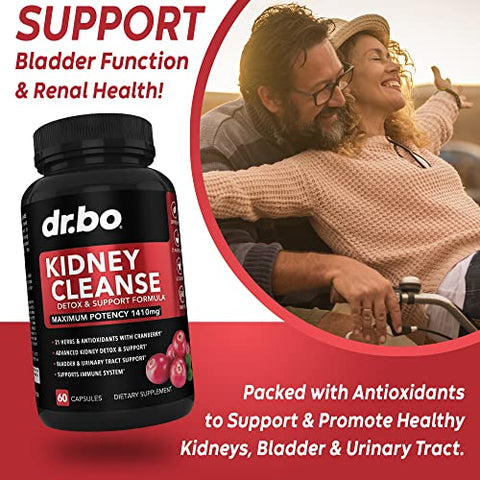 DR. BO - Suplemento Suporte Detox para Limpeza Renal – Natural Cranberry, Bagas de Zimbro, Buchu – Marca
