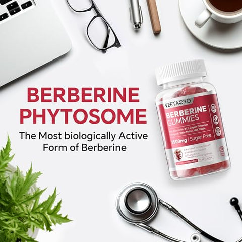 VEETAGYO - Berberine Gummies 1500mg com Canela de Ceilão, Cromo, Cúrcuma e Feno-grego para Equilíbrio Natural do Metabolismo – Berberina HCl de Berberis da Índia
