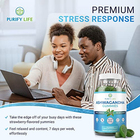 Purify Life - Gummies de Ashwagandha (Força Máxima – 750mg/Gummy) (90ct – Até 3 Meses de Fornecimento) Suporte para Calma, Relaxamento