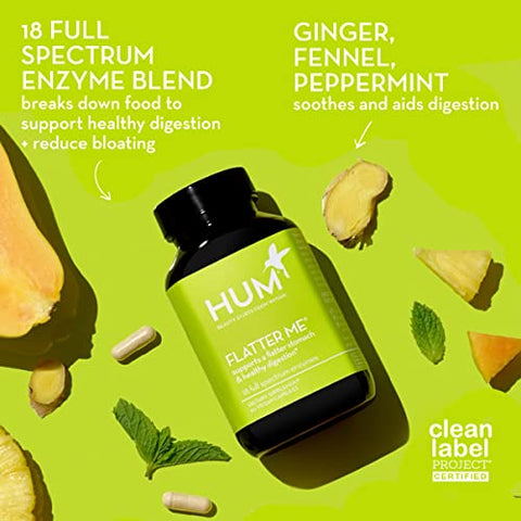 Flatter Me – 18 Enzimas Digestivas de Espectro Completo para Combater Inchaço Diário – Gengibre, Semente de Funcho – 18g - HUM