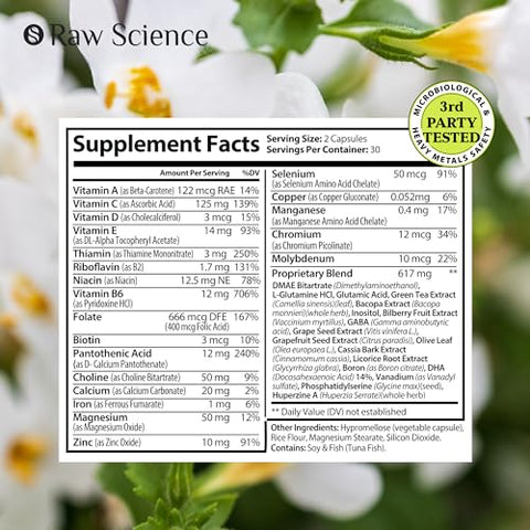 S RAW SCIENCE - Suplementos Cerebrais Nootrópicos para Memória – Potencialize seu Cérebro com Fórmula Avançada