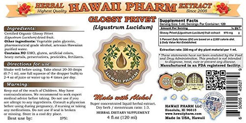 Hawaii Pharm - Glossy Liquid Extract, Tintura de Privet Orgânico Glossy Privet (Ligustrum Lucidum) 4 oz