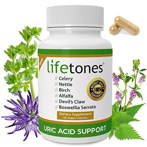 Life Tones - Lifetones Suporte ao Ácido Úrico – Limpeza Herbal das Articulações para Homens e Mulheres – Remédio Natural, Aumento da Flexibilidade – Livre de Transgênicos, Sem Glúten – 60 Vitaminas Veganas