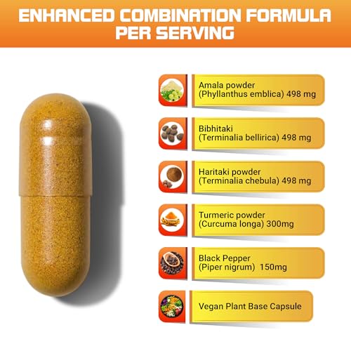 Kailash Herbals - Triphala Cúrcuma Curcumina 1950MG com Pimenta Preta, 100 Cápsulas Veganas, Digestão