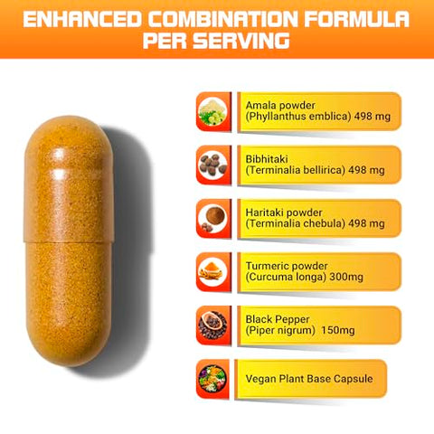 Kailash Herbals - Triphala Cúrcuma Curcumina 1950MG com Pimenta Preta, 100 Cápsulas Veganas, Digestão