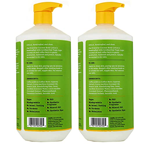 Everyday Coconut Loção Hidratante Corporal, Pele Normal a Seca, Óleo de Coco Hidratante para Suavidade - Alaffia