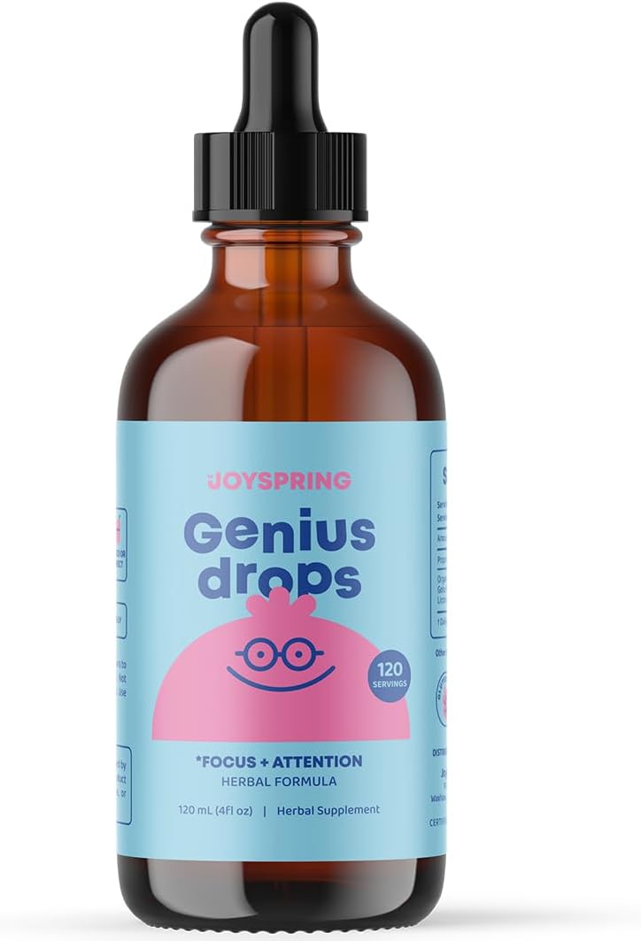 Gotas de Foco Orgânicas JoySpring Genius para Crianças | Suplemento Comprovado Clinicamente para Melhor Desempenho Escolar | Suplemento Líquido de Foco Herbal para Crianças com