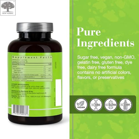 Gomas de Vinagre de Maçã, 400 mg Diários com a Cepa Mãe, Suplemento Dietético Sem Açúcar, Sem Sabor de Vinagre, 60 Unidades (Pacote com 3) - NEW NORDIC