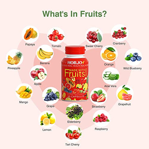 HORJOY - Suplementos Nutricionais de Frutas e Vegetais Naturais – 90 Cápsulas de Frutas e 90 Cápsulas de Vegetais (Pacote com 2)