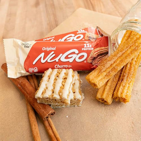 Barra de Proteína NuGo, Sabor Churro, 11g de Proteína, Sem Glúten, 15 Unidades