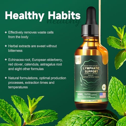 Gotas Drenagem Linfática, Suplementos Herbais Orgânicos – Equinácea, Sabugueiro, Astrágalo, Bardana, Calêndula – Suporte Imunológico, Anti-inflamatório, Detox Linfático - FOTN