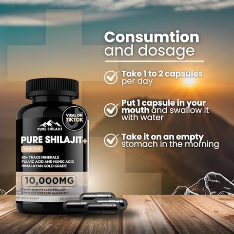 Pure Shilajit - Cápsulas Orgânicas de Máxima Potência com Minerais Traços para Energia – Marca: Maximum Potency