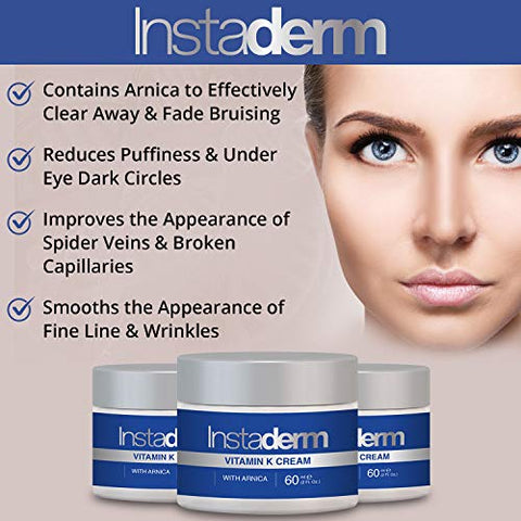 Instaderm - Creme de Vitamina K – Fórmula de Cicatrização de Hematomas com Arnica. Hidratante para Manchas Escuras causadas por Hematomas e Vasinhos