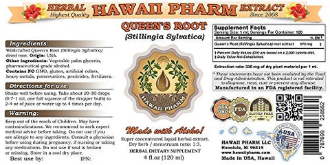 Extrato Líquido de Raiz da Rainha, Tintura em Pó de Raiz da Rainha (Stillingia Sylvatica), Suplemento Herbal, Hawaii Pharm, Fabricado nos EUA, 4 fl.oz (118 ml)