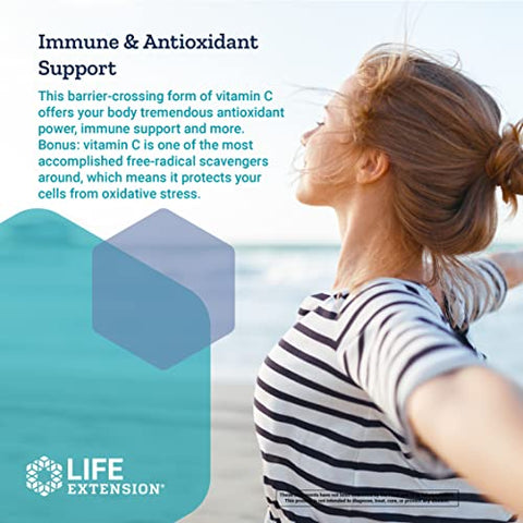 Ascorbyl Palmitate 500mg – Vitamina C Lipossolúvel para Suporte Imunológico e Longevidade – Livre de Glúten, Não-OGM, Vegetariano – 100 Cápsulas - Life Extension
