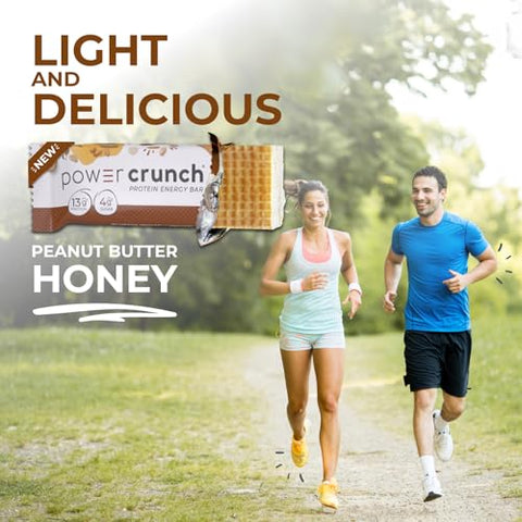 Barras de Wafer de Proteína, Snacks de Alta Proteína com Sabor Delicioso, Manteiga de Amendoim Mel, 40g (12 Unidades) - Power Crunch