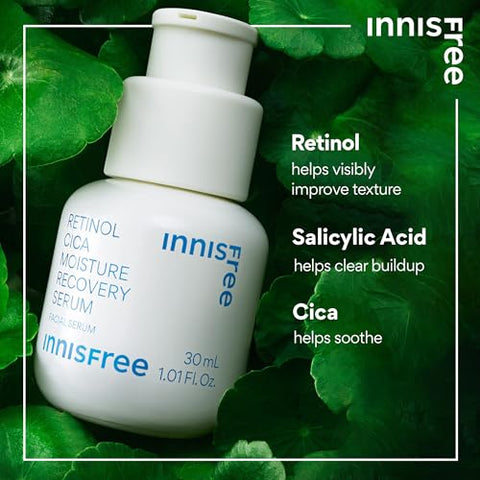 innisfree Serum de Recuperação de Hidratação Retinol Cica com Ácido Salicílico e Cica, Serum Calmante Coreano Suave (Embalagem Pode Variar)