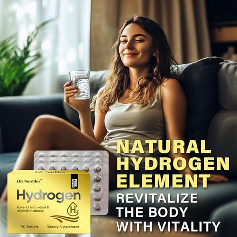 Life Nutrition - 90 Tabletes 12ppm, Tabletes de Água de Hidrogênio Molecular com Magnésio, Energia Extra, Sem Glúten, Bebida Antioxidante Keto, Ajuda a Combater a Inflamação