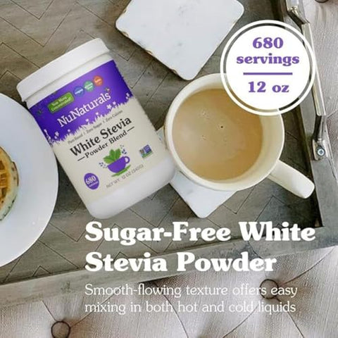 Nunaturals - NuNaturals Stevia Branca em Pó, Substituto de Açúcar à Base de Plantas, Adoçante Zero Calorias, 340g